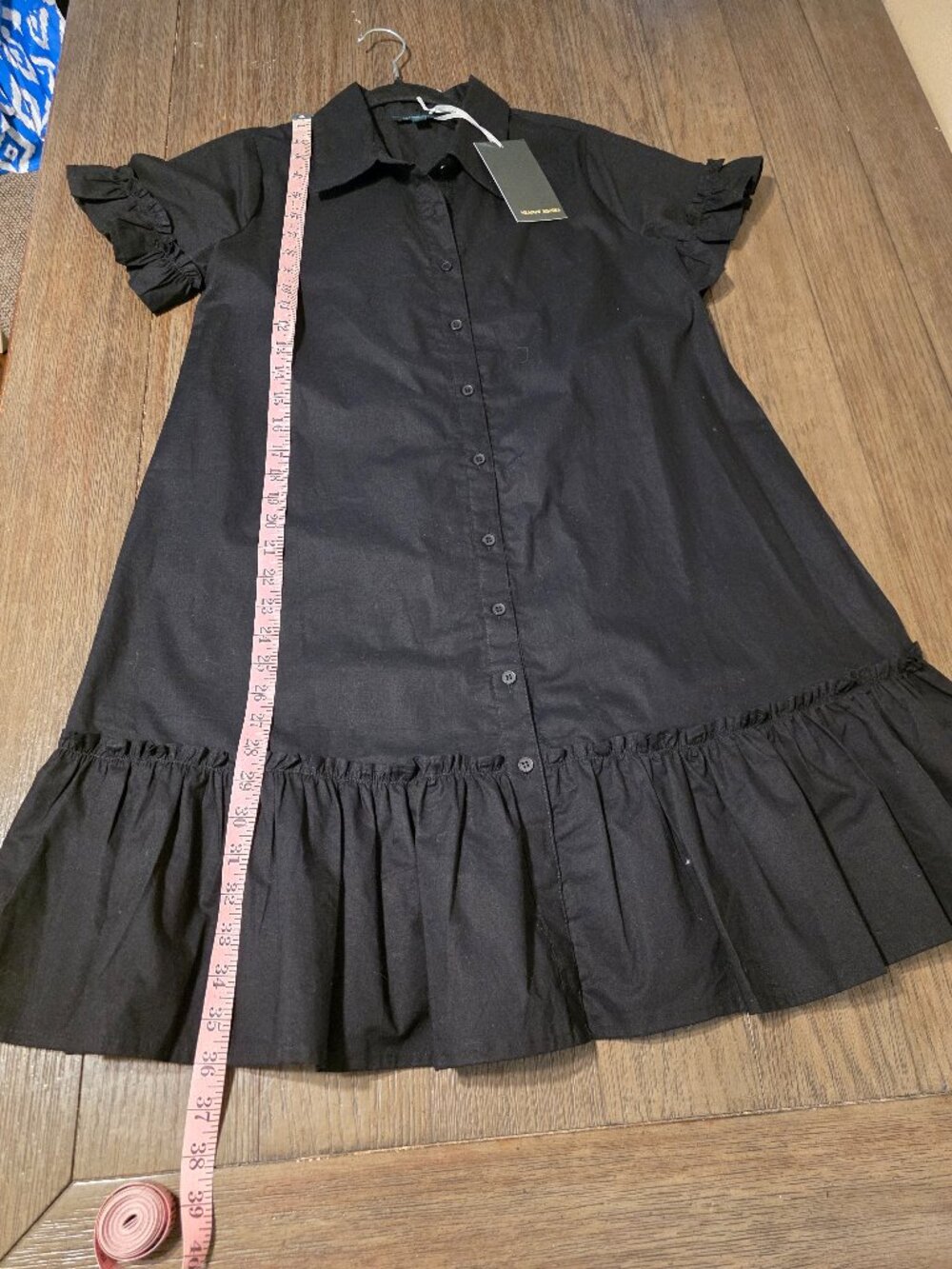Meadow Rhodes Ruffled Shirt Mini Dress Black Small NWT Ruffle Button Front - Picture 3 of 11